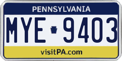 PA license plate MYE9403