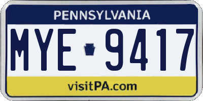 PA license plate MYE9417