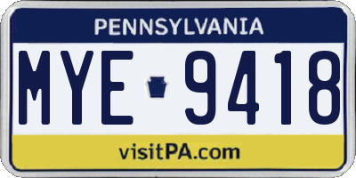 PA license plate MYE9418