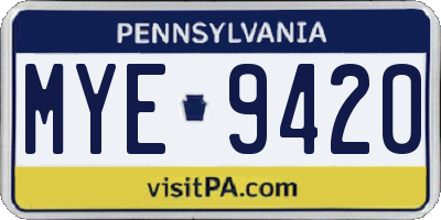 PA license plate MYE9420