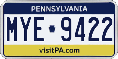 PA license plate MYE9422