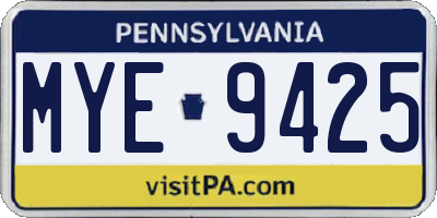 PA license plate MYE9425