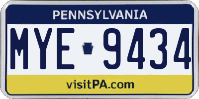 PA license plate MYE9434
