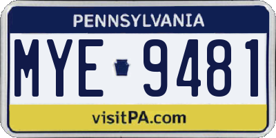 PA license plate MYE9481