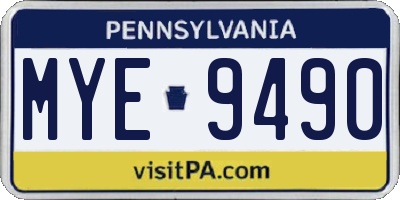 PA license plate MYE9490