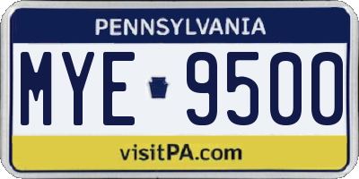 PA license plate MYE9500