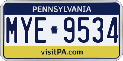PA license plate MYE9534