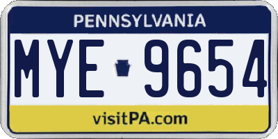 PA license plate MYE9654