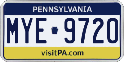 PA license plate MYE9720
