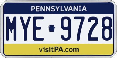 PA license plate MYE9728
