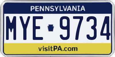 PA license plate MYE9734