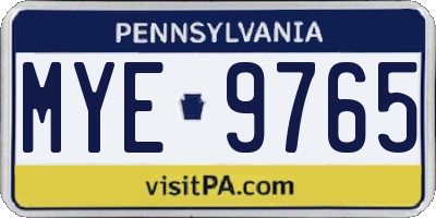 PA license plate MYE9765