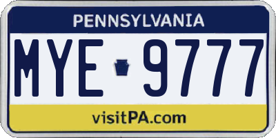 PA license plate MYE9777