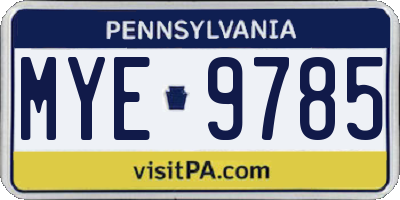 PA license plate MYE9785