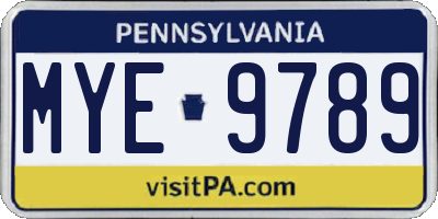 PA license plate MYE9789