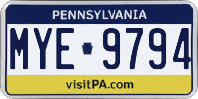 PA license plate MYE9794