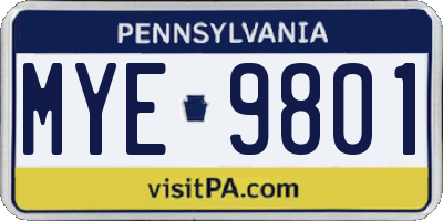 PA license plate MYE9801