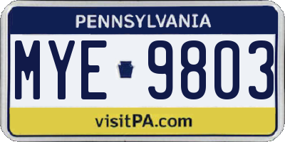 PA license plate MYE9803