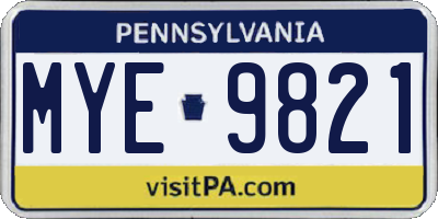 PA license plate MYE9821