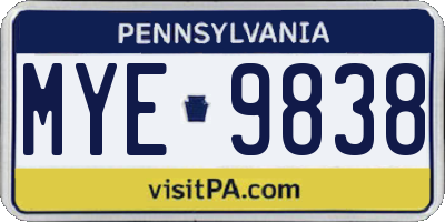 PA license plate MYE9838