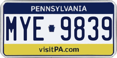 PA license plate MYE9839