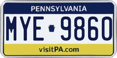 PA license plate MYE9860
