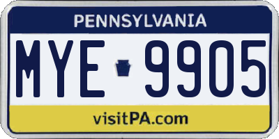 PA license plate MYE9905
