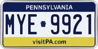 PA license plate MYE9921