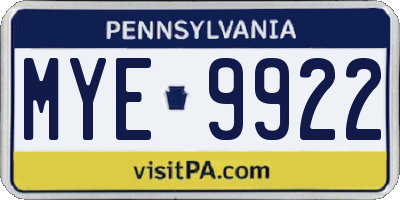 PA license plate MYE9922