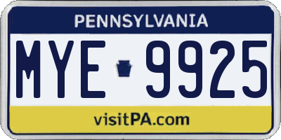 PA license plate MYE9925