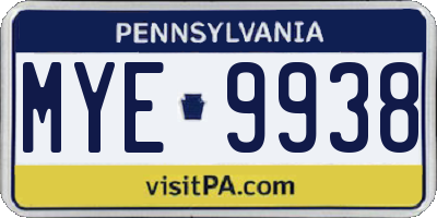 PA license plate MYE9938
