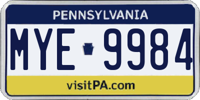 PA license plate MYE9984