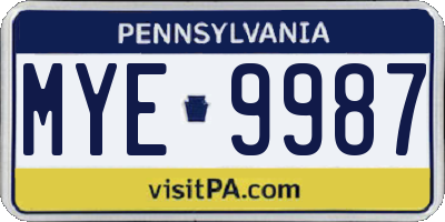 PA license plate MYE9987