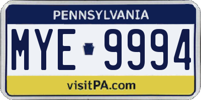 PA license plate MYE9994