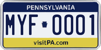 PA license plate MYF0001