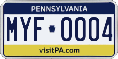 PA license plate MYF0004