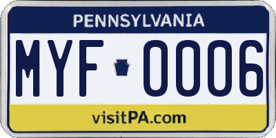 PA license plate MYF0006