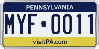 PA license plate MYF0011