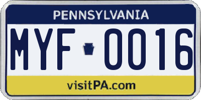 PA license plate MYF0016
