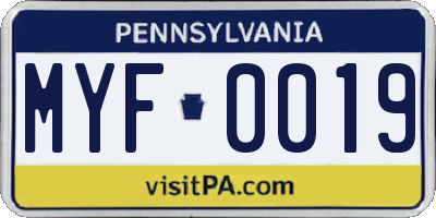 PA license plate MYF0019