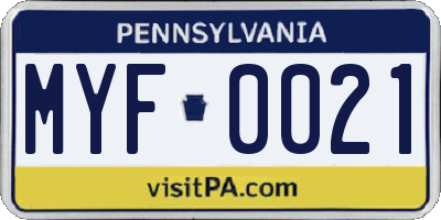 PA license plate MYF0021