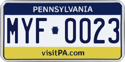 PA license plate MYF0023