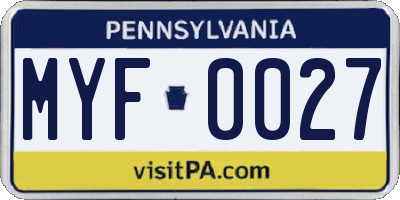 PA license plate MYF0027
