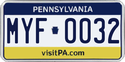 PA license plate MYF0032