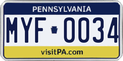 PA license plate MYF0034