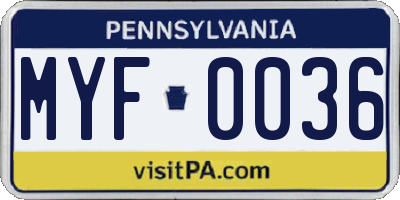 PA license plate MYF0036