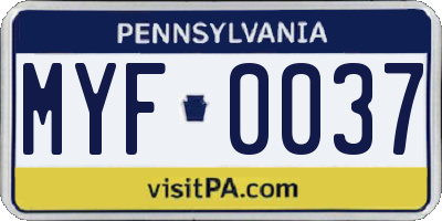 PA license plate MYF0037