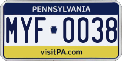 PA license plate MYF0038