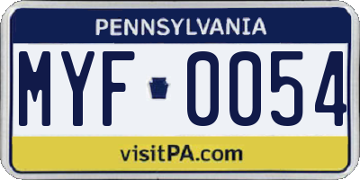 PA license plate MYF0054