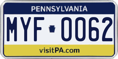 PA license plate MYF0062